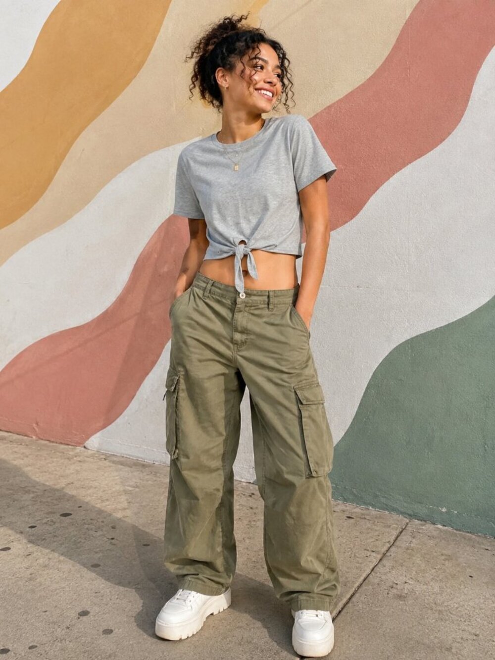 Topshop T-Shirt 6 NWT Cropped Knot Front Grey Marl Tee Basic Neutral Minimalist